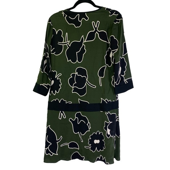 DIANE VON FURSTENBERG Green & Black Floral‎ Silk Nadine Shift Dress Size 6 - Picture 9 of 13